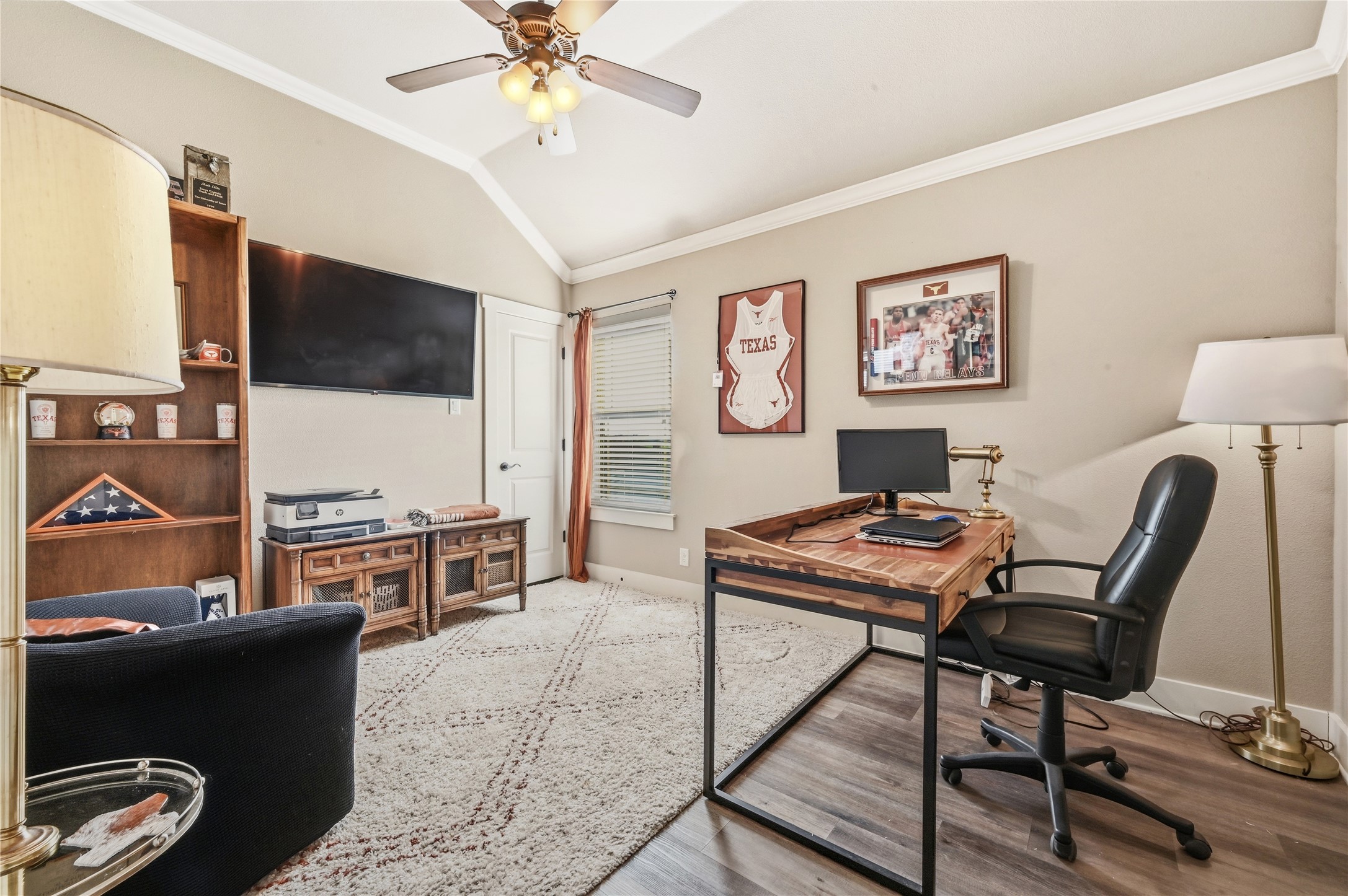 4467 West Amity Road Salado, TX 76571 - Photo 27 of 40 This versatile room features vaulted ceilings, wood-look flooring, and a ceiling fan