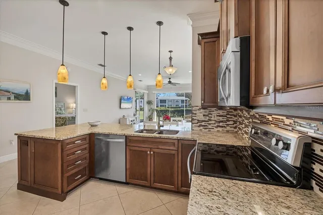 a kitchen with a sink stove and cabinets