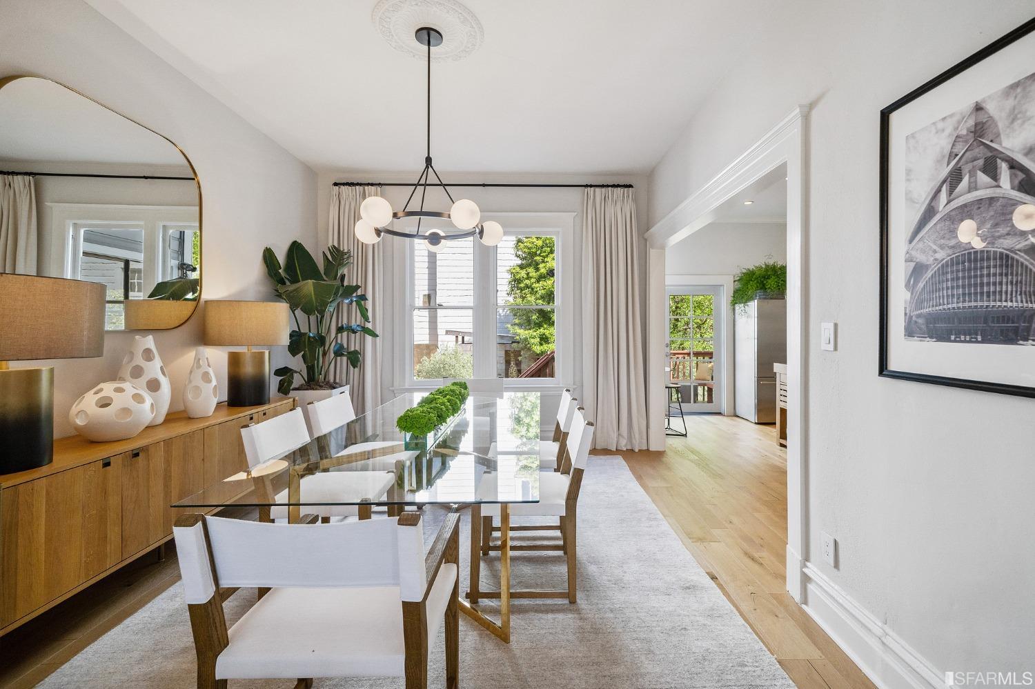 104 3rd Avenue San Francisco, CA 94118 - Photo 10 of 41 a dining room with furniture a chandelier and wooden floor
