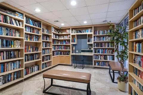 a view of a livingroom with a bookshelf