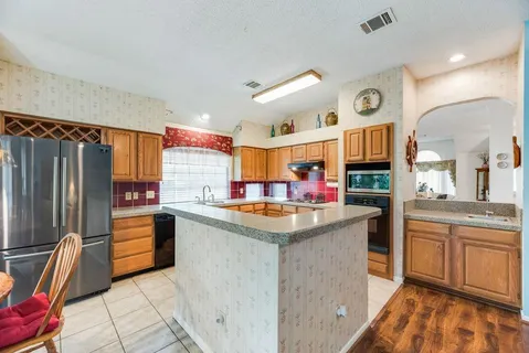 a kitchen with lots of counter top space