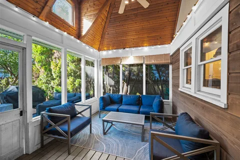 a building outdoor space with patio furniture