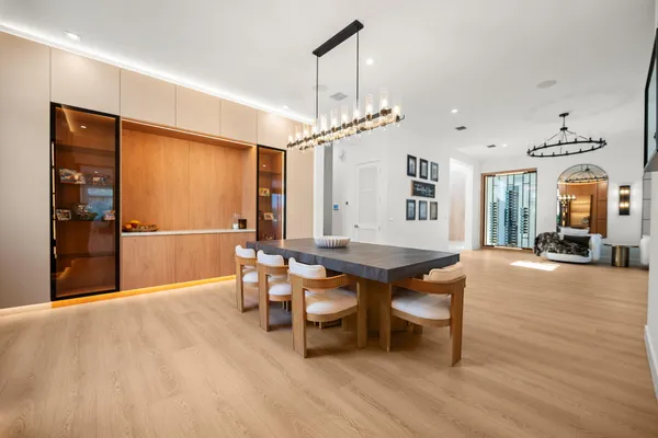 a kitchen with stainless steel appliances lots of counter top space