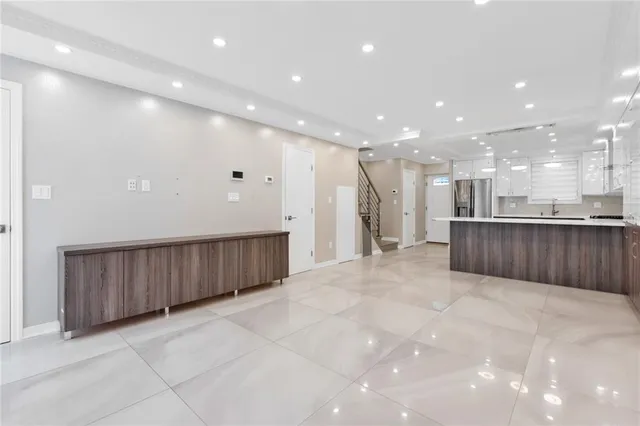 a view of a building with wooden floor