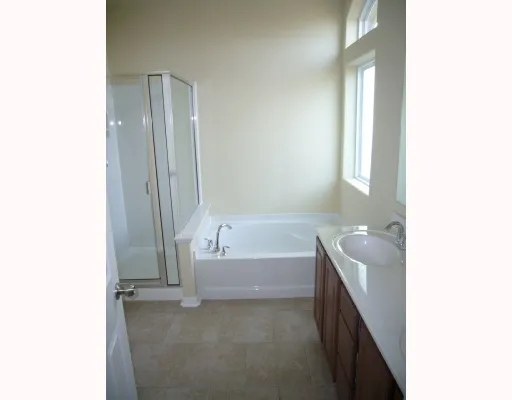 a bathroom with a tub shower and a sink