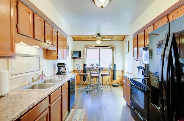 a kitchen with lots of counter top space