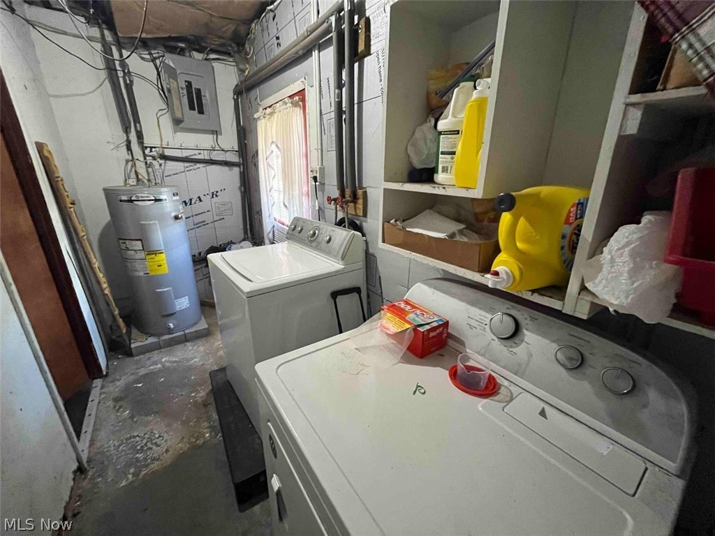 403 Lee Road Follansbee, WV 26037 - Photo 22 of 37 Dedicated utility space featuring a water heater, electrical panel, and built-in shelving
