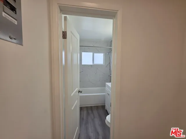 a bathroom with a bathtub