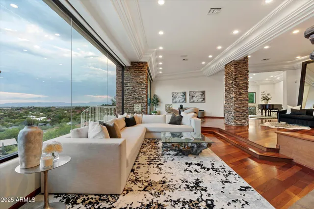 a living room with furniture and a couch