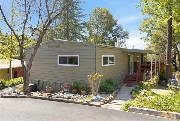 a front view of a house with a tree