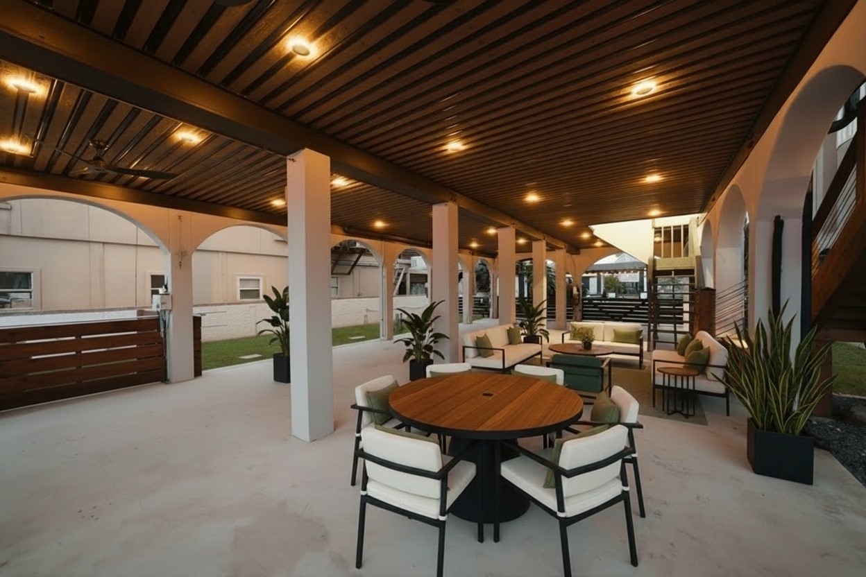 1918 Todville Road Seabrook, TX 77586 - Photo 11 of 41 The expansive lower level lives like an outdoor lounge, offering ample covered space for year-round bayfront entertaining. .