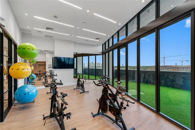 a view of a room with gym equipment