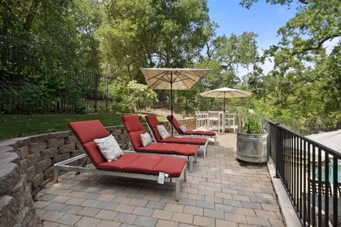 a view of a swimming pool in the backyard