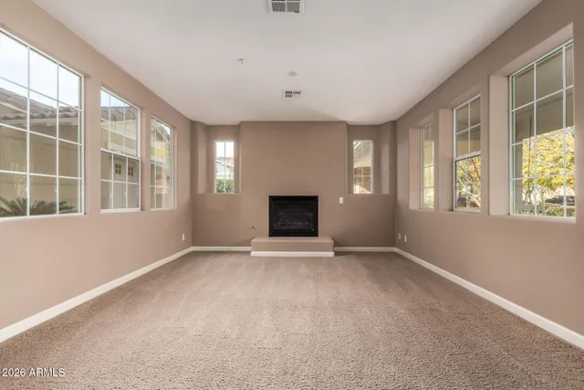 a view of a room with a large window
