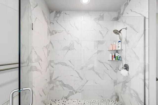 a bathroom with shower