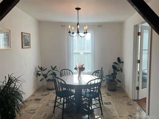 a dining room with furniture potted plants and wooden floor