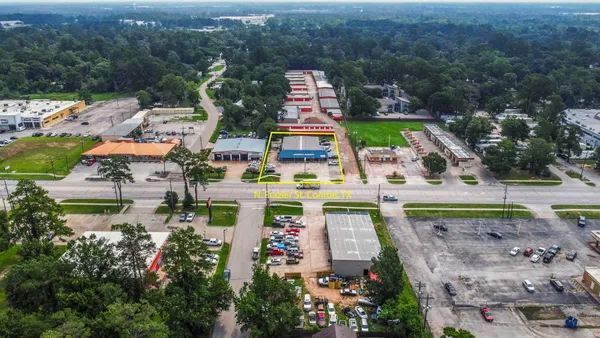 a aerial view of a house with a garden