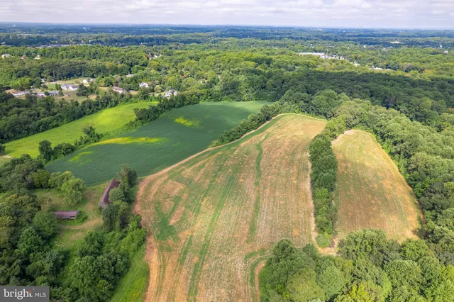 an aerial view of a residential houses with outdoor space and trees