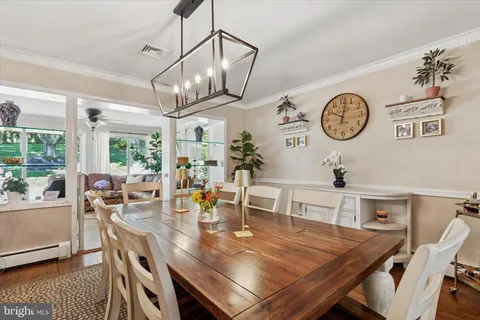 a view of a dining area with furniture window and wooden floor