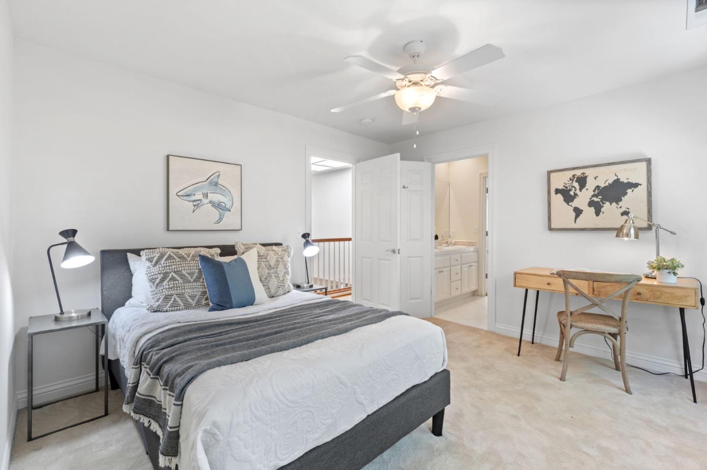 120 Gloria Circle Menlo Park, CA 94025 - Photo 43 of 83 a bedroom with a large bed and a chandelier