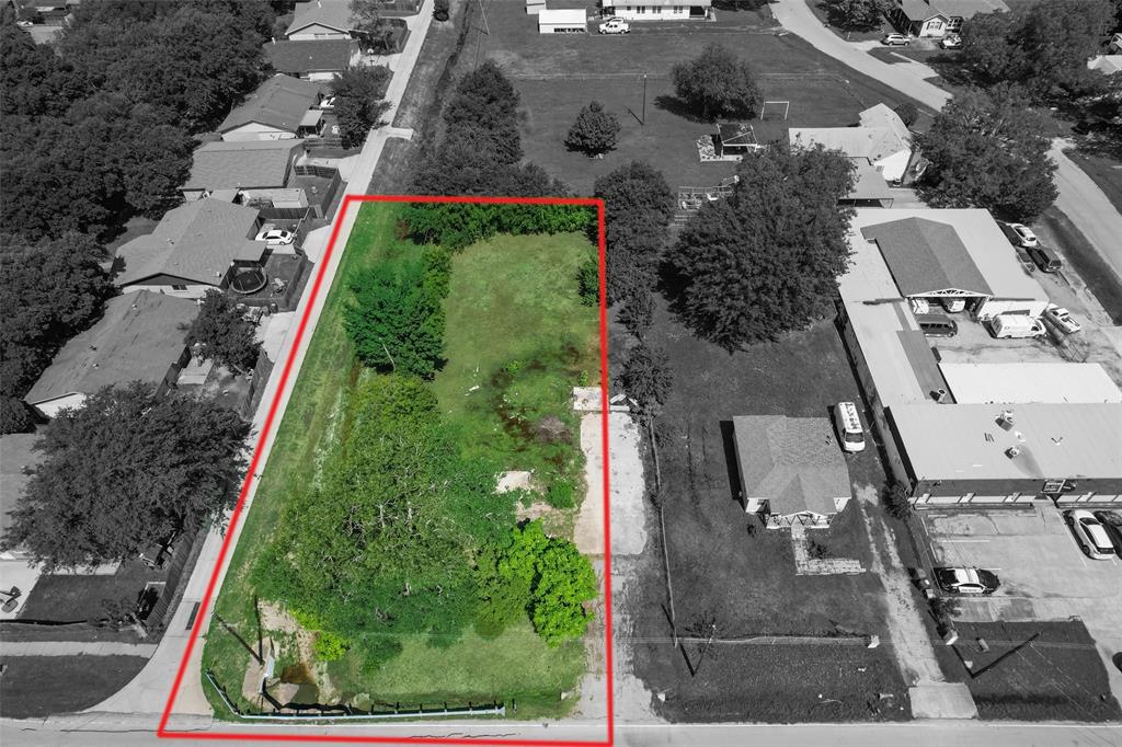 609 Gatewood Road Garland, TX 75043 - Photo 3 of 5 Aerial view of residential area with property boundaries highlighted