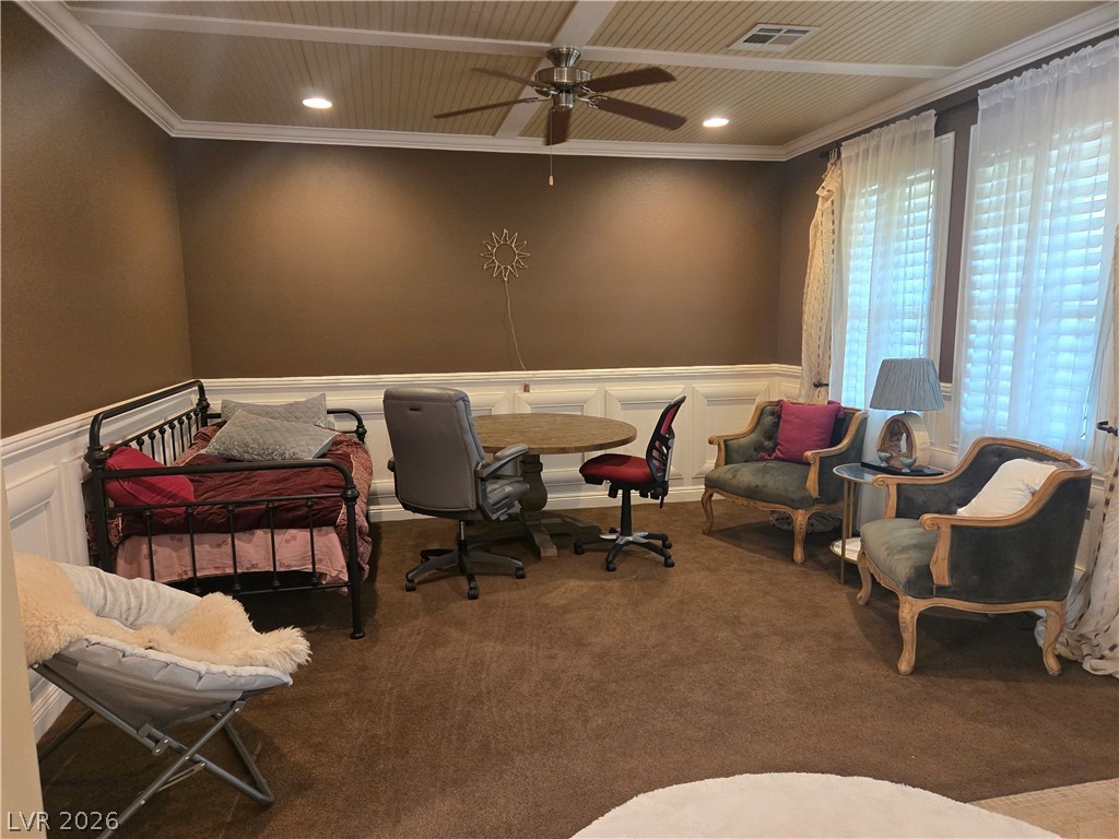 3144 Whitfeild Avenue Henderson, NV 89044 - Photo 46 of 55 Well-appointed study with wainscoting and a distinctive beadboard ceiling offers a versatile space for work or relaxation.