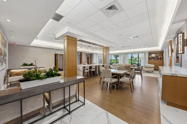 a view of an ocean and a building