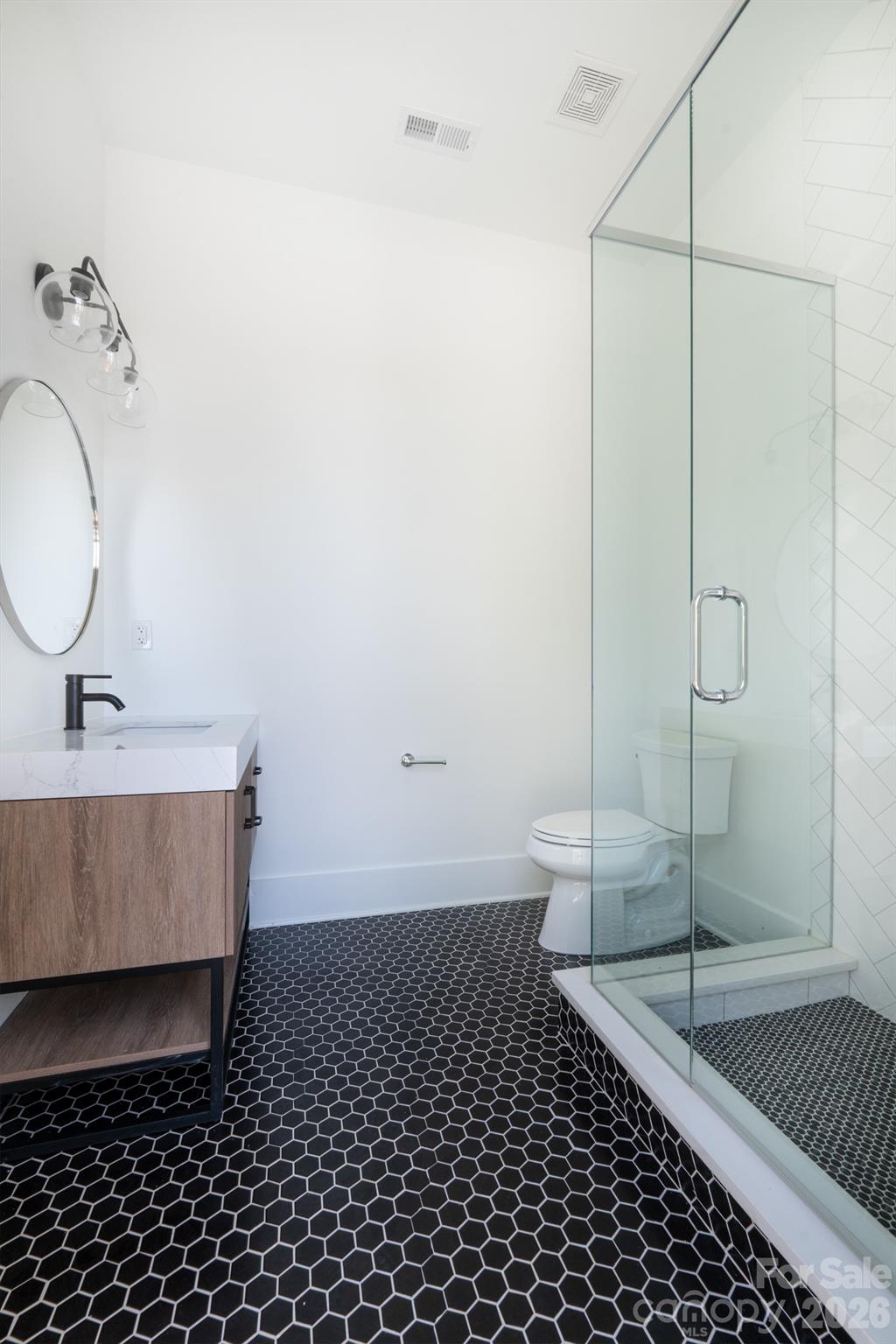 18304 Rosapenny Road Charlotte, NC 28278 - Photo 42 of 48 a bathroom with a sink a toilet and shower
