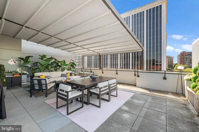 a city view with tall buildings