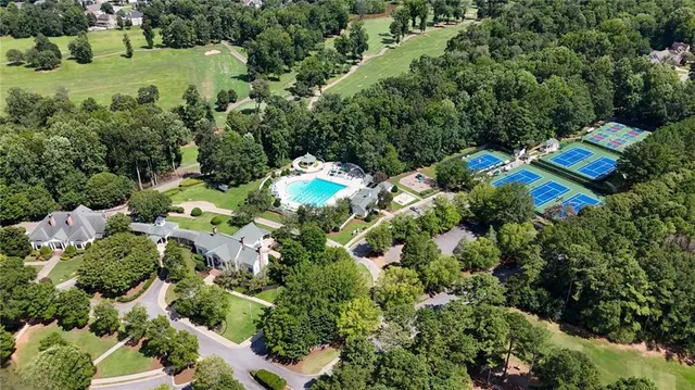 an aerial view of a yard