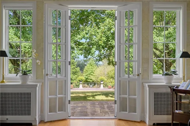 a view of a room that has a window