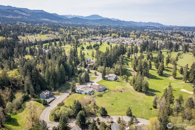 a view of a city with mountains in the background