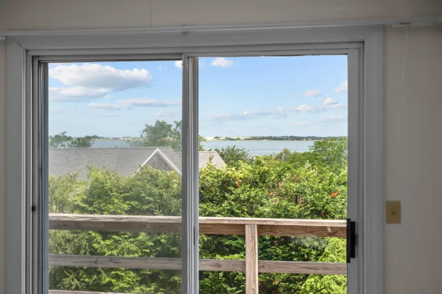 a view of a yard with plants and wooden fence