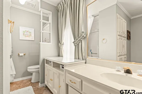 a bathroom with a sink a toilet and a mirror