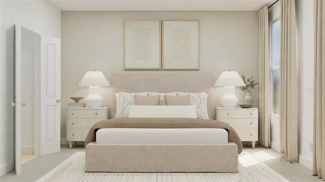 a bedroom with bed and window