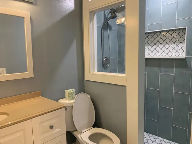a bathroom with a toilet a sink and mirror