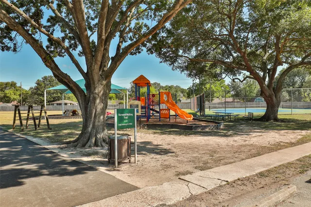 a view of a park that has a tree in it