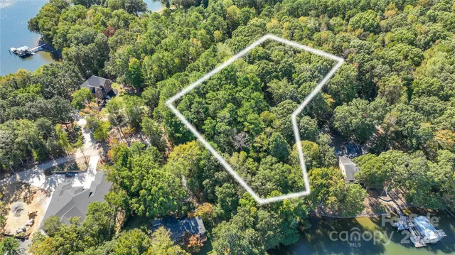 a view of a lake with a park