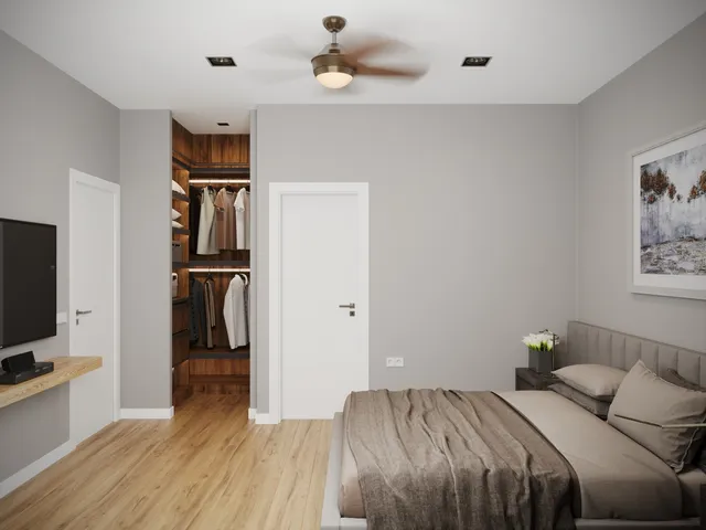 a workspace with a bookshelf