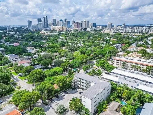 a view of a city with tall buildings