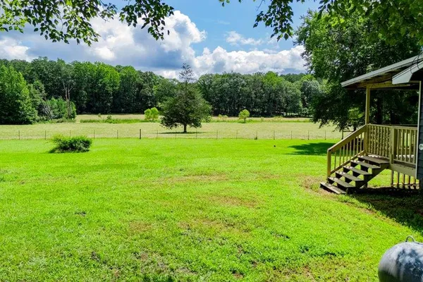 a view of a garden with a slide