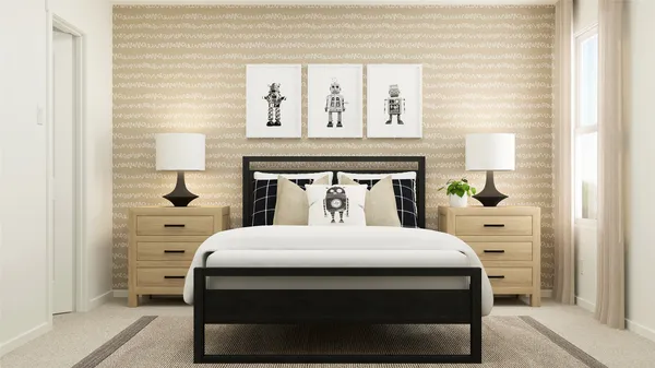 a bedroom with a bed and a dresser