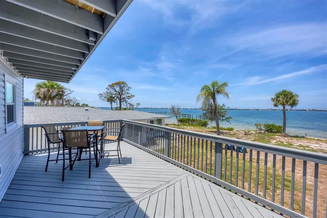 a view of a chairs and table on the deck