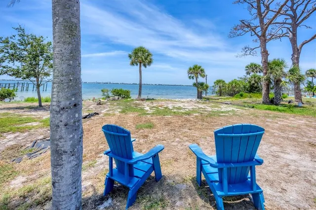 a view of a yard and mountain
