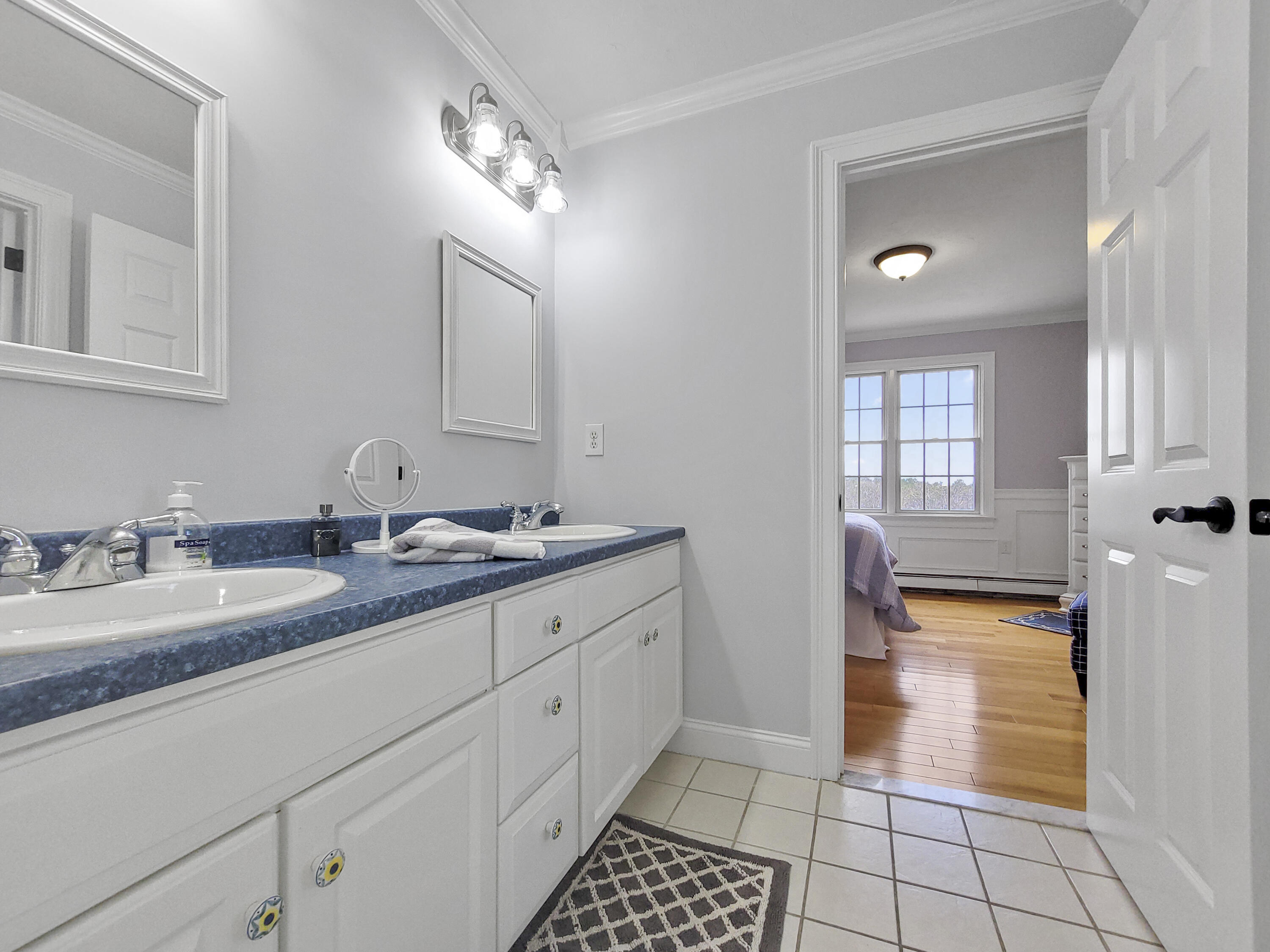 215 Cairn Ridge Road East Falmouth, MA 02536 - Photo 32 of 60 a bathroom with a double vanity sink and a mirror