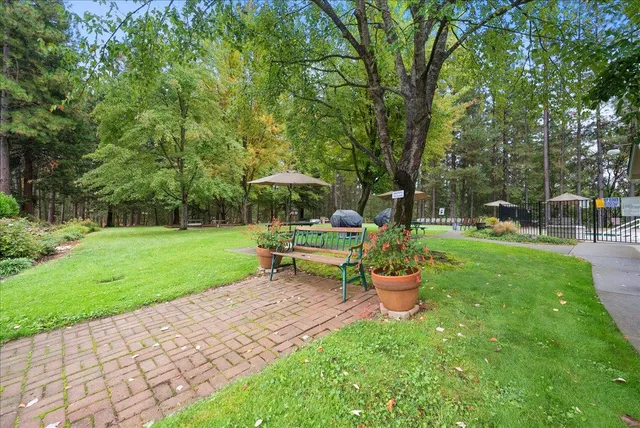 a view of an outdoor space and swimming pool