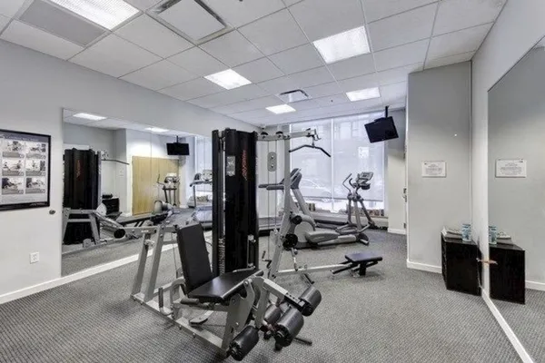 a view of a room with gym equipment