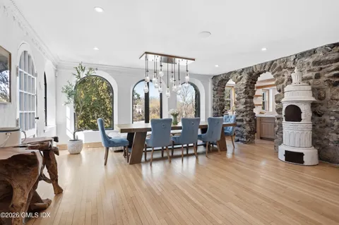 a view of a living room and dining room