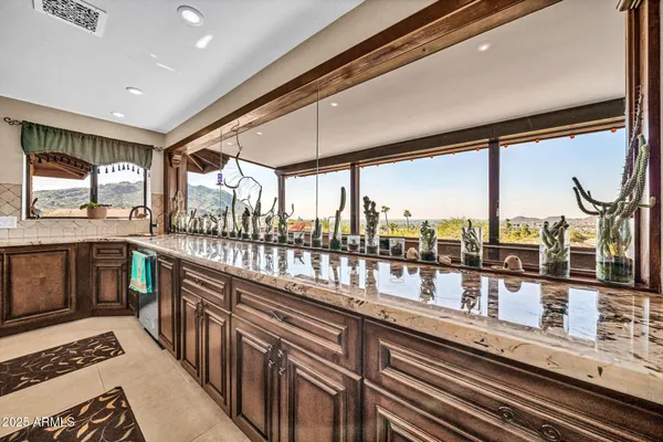 a kitchen with lots of counter top space