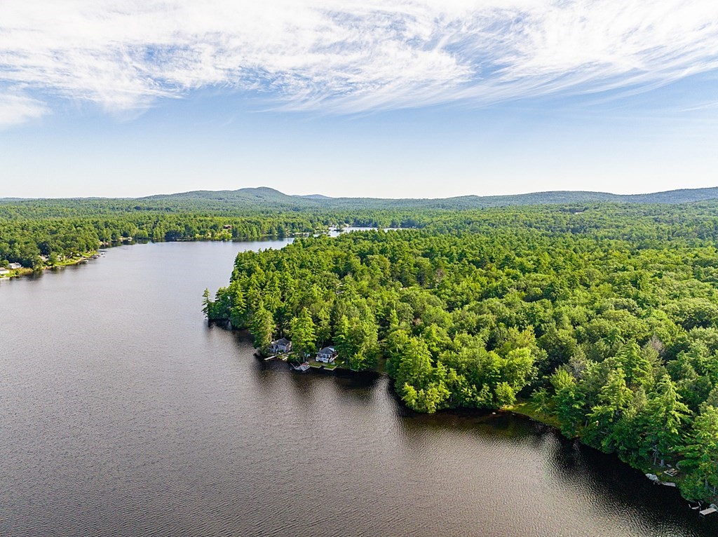 a view of a lake with a mountain in the background